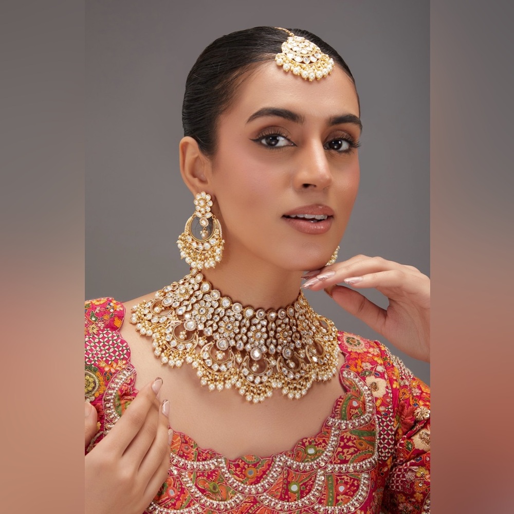 Kundan Polki Jewelry Necklace Set Indian Bridal Pearl Gold CZ Tyaani Nita Ambani